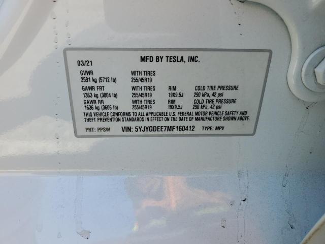 2021 TESLA MODEL Y 5YJYGDEE7MF160412