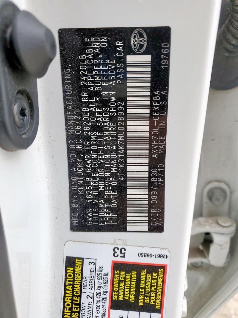 2021 TOYOTA CAMRY XSE 4T1K31AK7MU028992