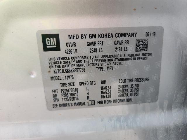 2019 CHEVROLET TRAX 1LT KL7CJLSB5KB957786