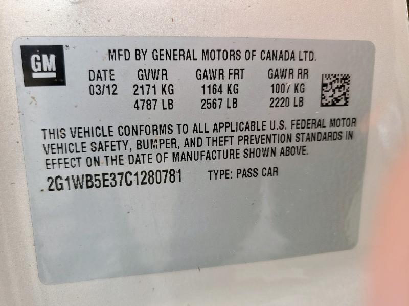 2012 CHEVROLET IMPALA - 2G1WB5E37C1280781