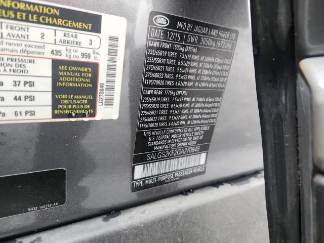 2016 LAND ROVER RANGE ROVE - SALGS2KF2GA270849