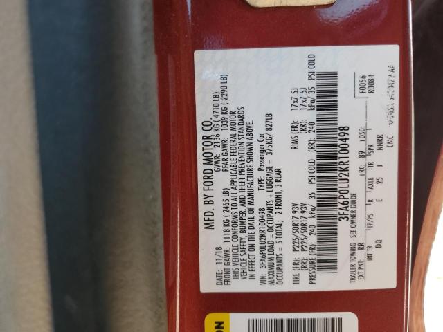 2019 FORD FUSION SE - 3FA6P0LU2KR100498