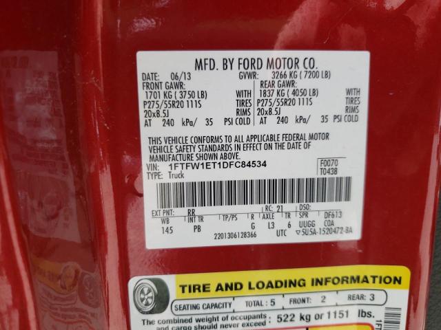 2013 FORD F150 SUPER - 1FTFW1ET1DFC84534