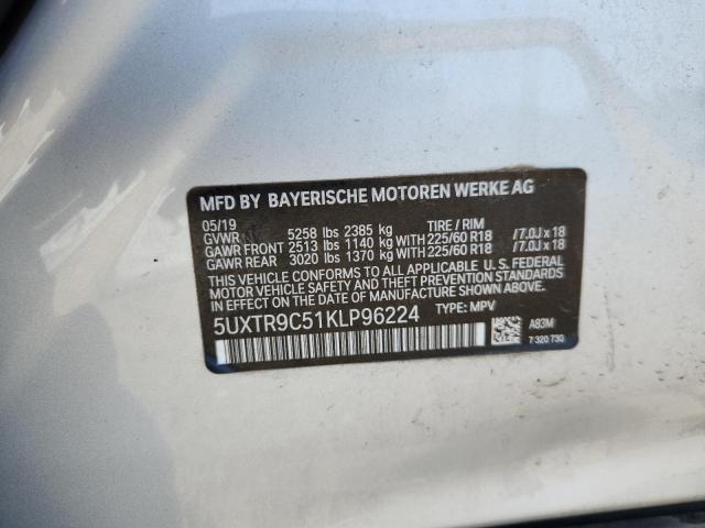 2019 BMW X3 XDRIVE3 5UXTR9C51KLP96224