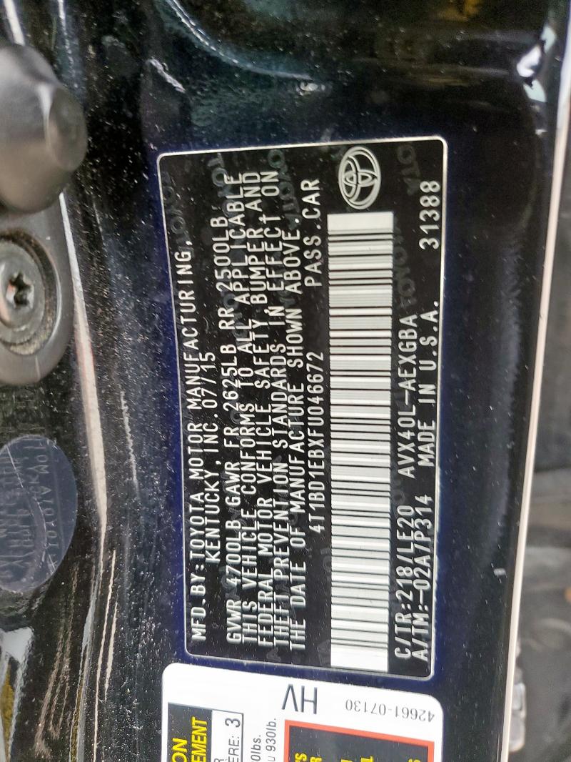 2015 TOYOTA AVALON HYB 4T1BD1EBXFU046672