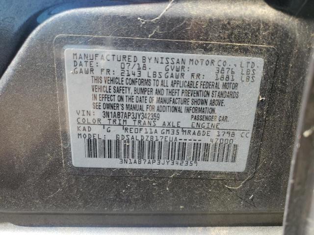 2018 NISSAN SENTRA S 3N1AB7AP3JY342359