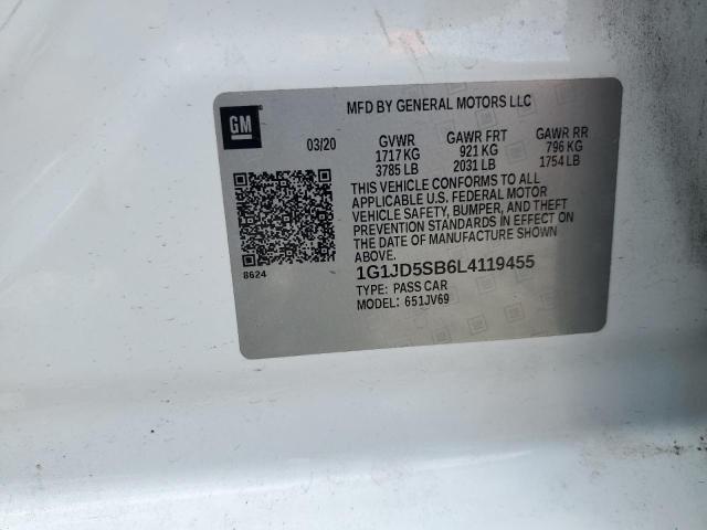 2020 CHEVROLET SONIC LT 1G1JD5SB6L4119455