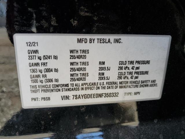 2022 TESLA MODEL Y 7SAYGDEE0NF350332