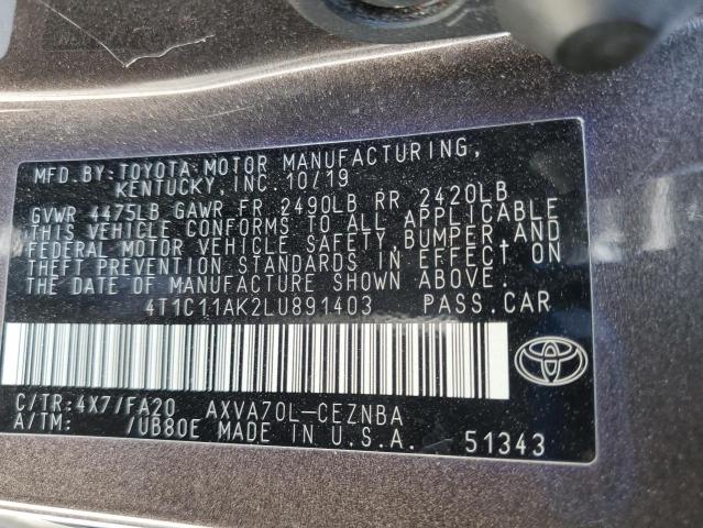 2020 TOYOTA CAMRY LE 4T1C11AK2LU891403