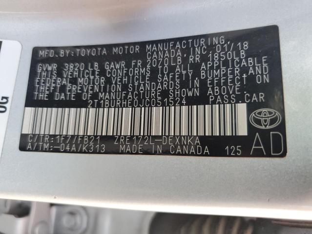 2018 TOYOTA COROLLA L - 2T1BURHE0JC051524