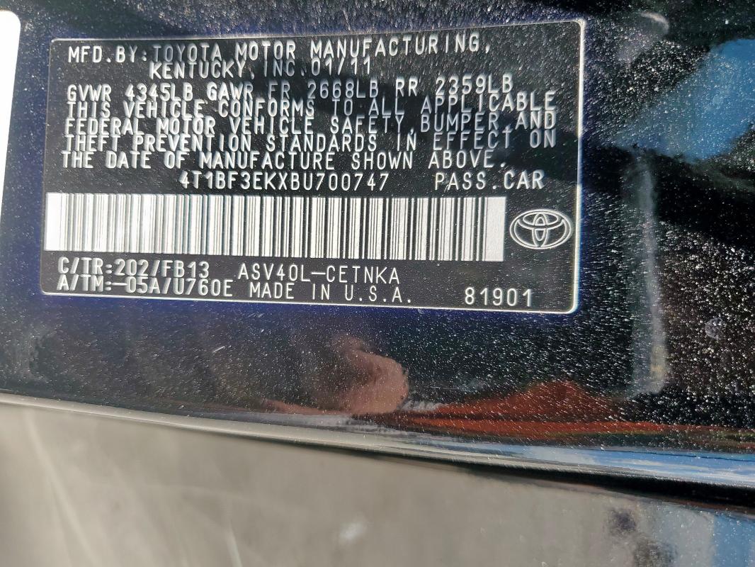 2011 TOYOTA CAMRY BASE - 4T1BF3EKXBU700747