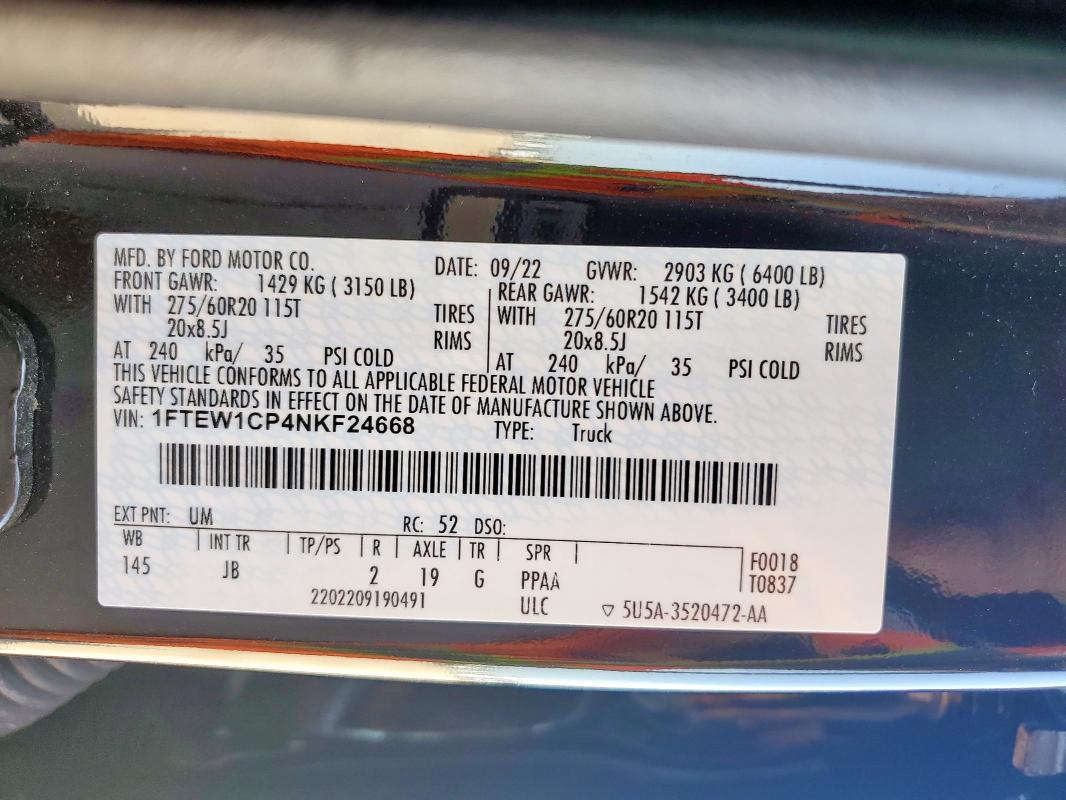 2022 FORD F150 SUPER - 1FTEW1CP4NKF24668