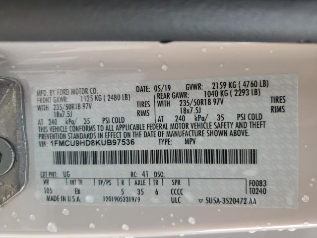 2019 FORD ESCAPE SEL - 1FMCU9HD8KUB97536