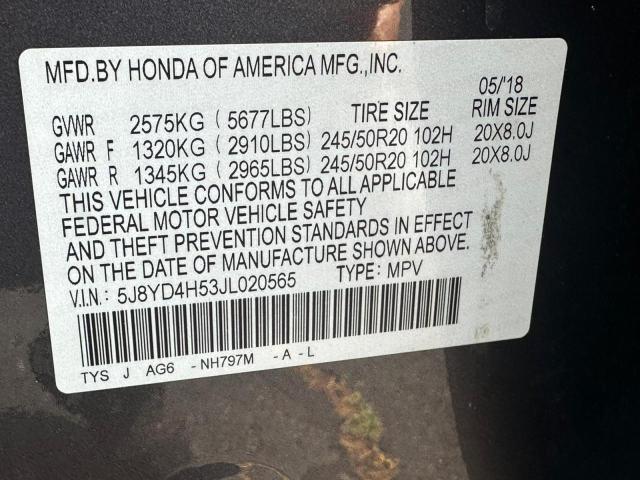 2018 ACURA MDX TECHNO 5J8YD4H53JL020565