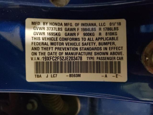 2018 HONDA CIVIC LX 19XFC2F52JE203478