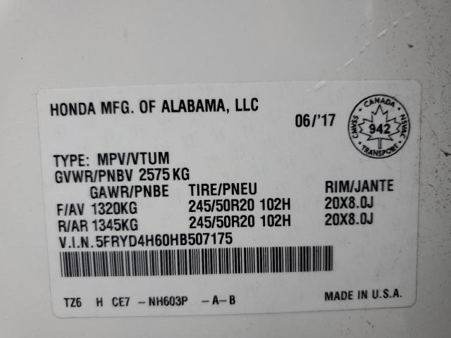 2017 ACURA MDX TECHNO 5FRYD4H60HB507175