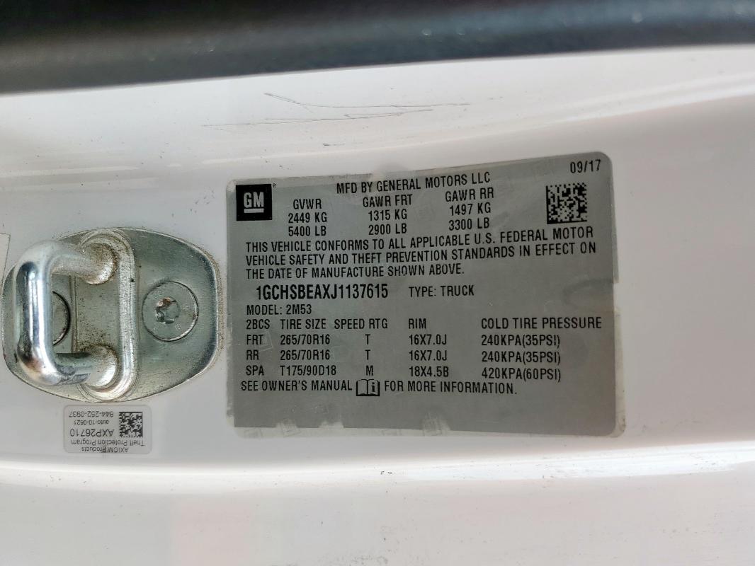 2018 CHEVROLET COLORADO 1GCHSBEAXJ1137615