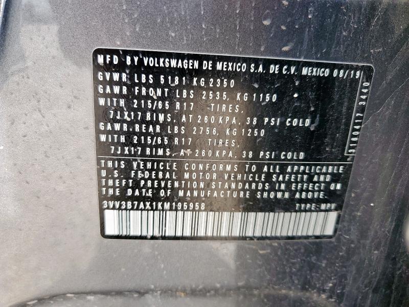 2019 VOLKSWAGEN TIGUAN SE 3VV3B7AX1KM195958