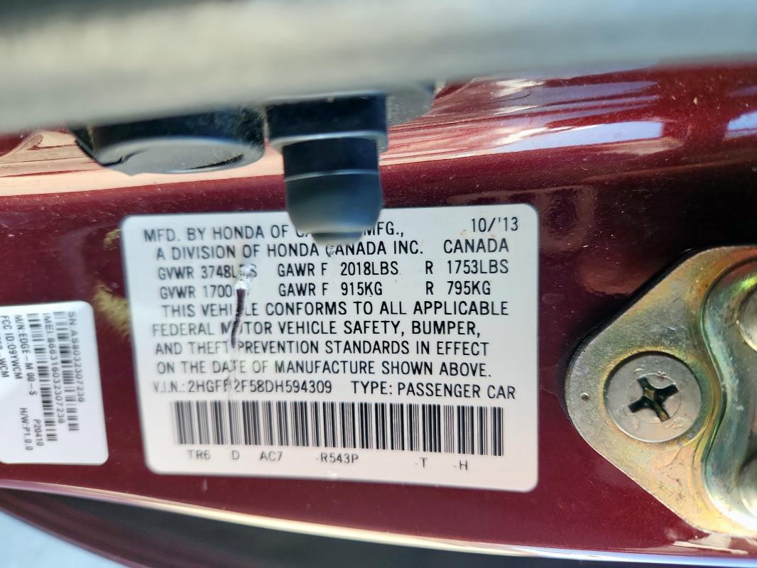 2013 HONDA CIVIC LX - 2HGFB2F58DH594309