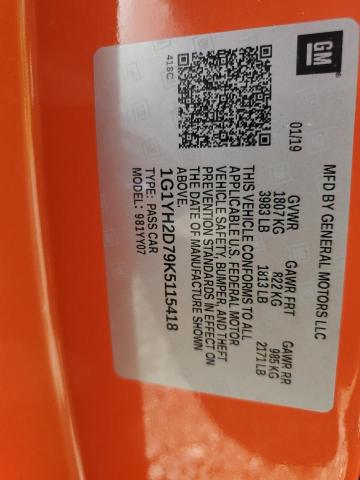 2019 CHEVROLET CORVETTE STINGRAY Z51 1LT 1G1YH2D79K5115418