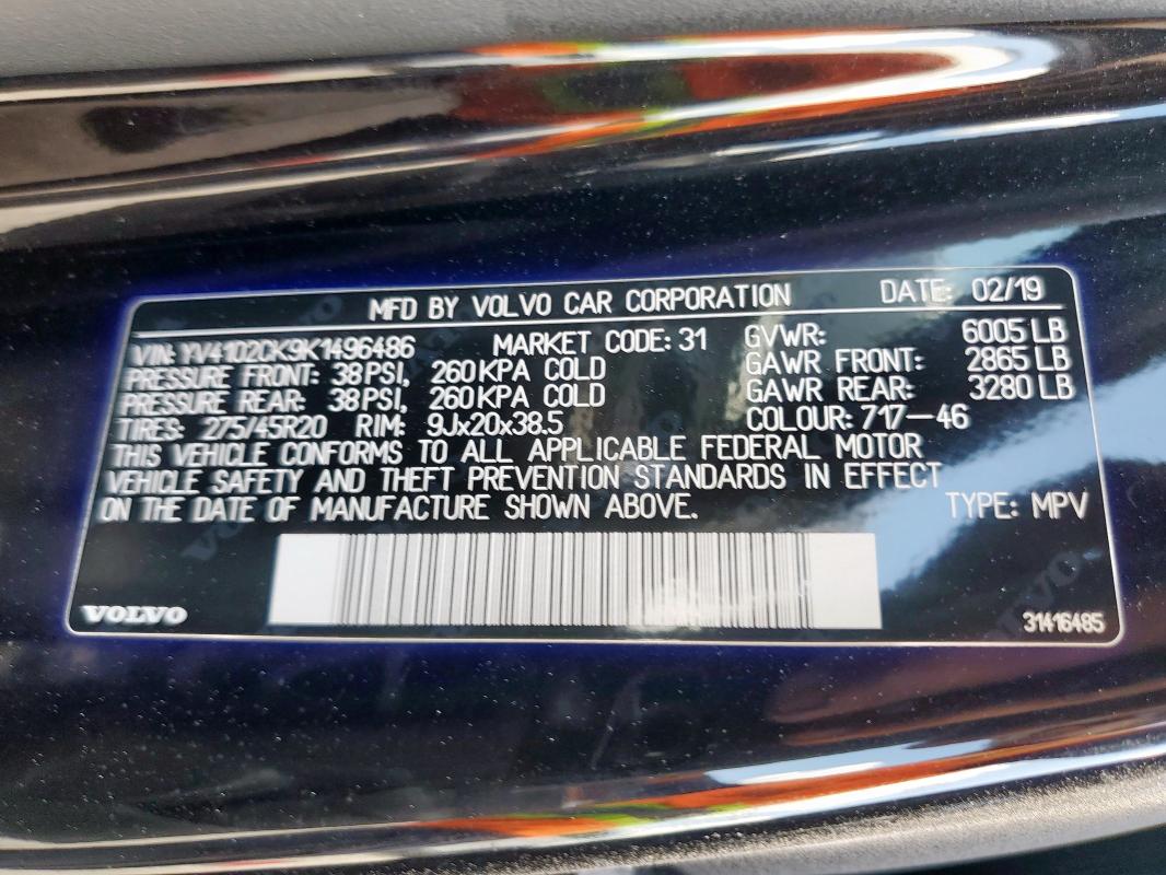 2019 VOLVO XC90 T5 MO YV4102CK9K1496486