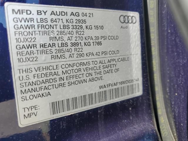 2021 AUDI Q8 PRESTIG WA1FVAF16MD035748