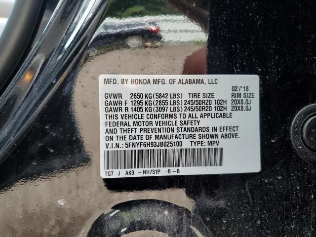 2018 HONDA PILOT TOUR 5FNYF6H93JB025100