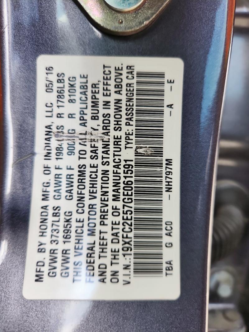 2016 HONDA CIVIC LX 19XFC2E57GE061591