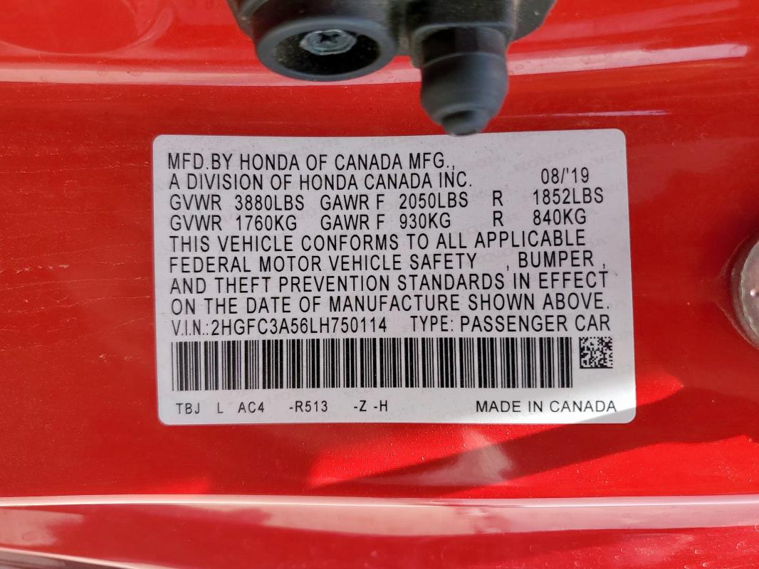 2020 HONDA CIVIC SI 2HGFC3A56LH750114