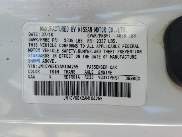 2010 INFINITI G37 BASE - JN1CV6EK2AM104255