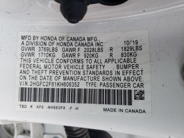 2019 HONDA CIVIC LX 2HGFC2F61KH606352