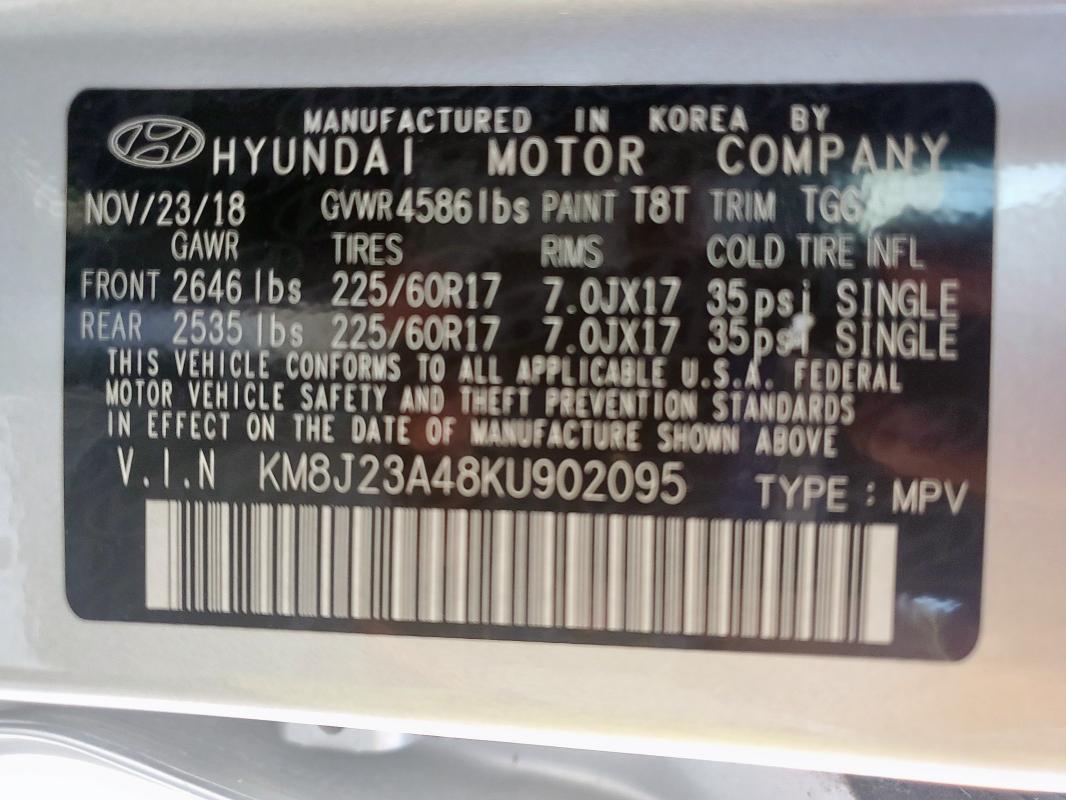2019 HYUNDAI TUCSON SE KM8J23A48KU902095