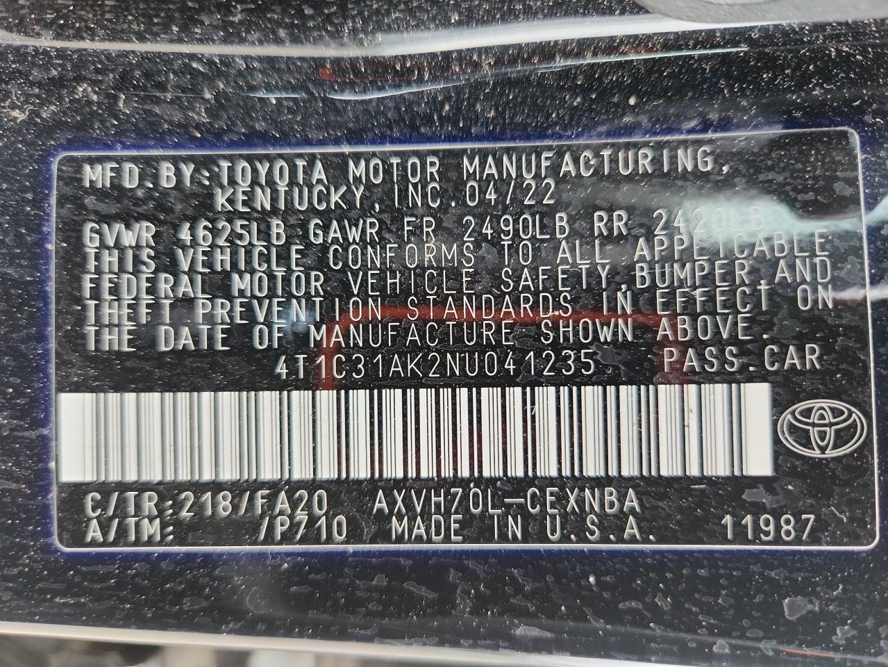 Toyota Camry le 2022