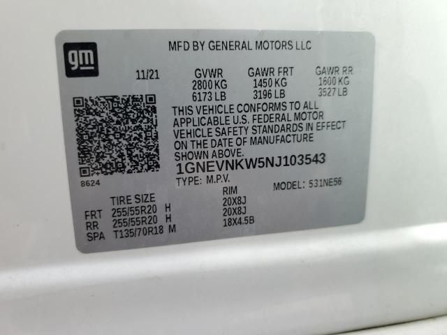 2022 CHEVROLET TRAVERSE H 1GNEVNKW5NJ103543