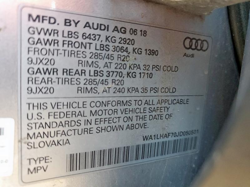 2018 AUDI Q7 PREMIUM WA1LHAF70JD050501