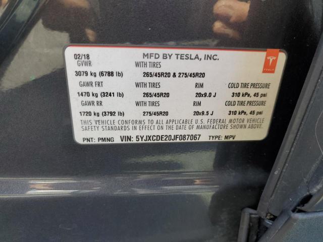 2018 TESLA MODEL X 5YJXCDE20JF087067