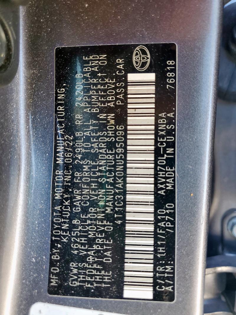 2022 TOYOTA CAMRY LE 4T1C31AK0NU595096