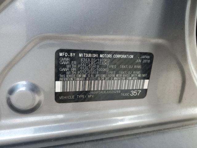 2018 MITSUBISHI OUTLANDER JA4AP3AU6JU020289