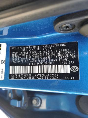 2019 TOYOTA CAMRY L 4T1B11HK1KU285820