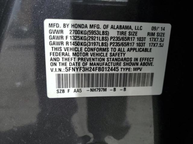 2015 HONDA PILOT LX 5FNYF3H24FB012445