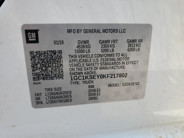 2019 CHEVROLET SILVERADO 1GC1KSEY0KF217802