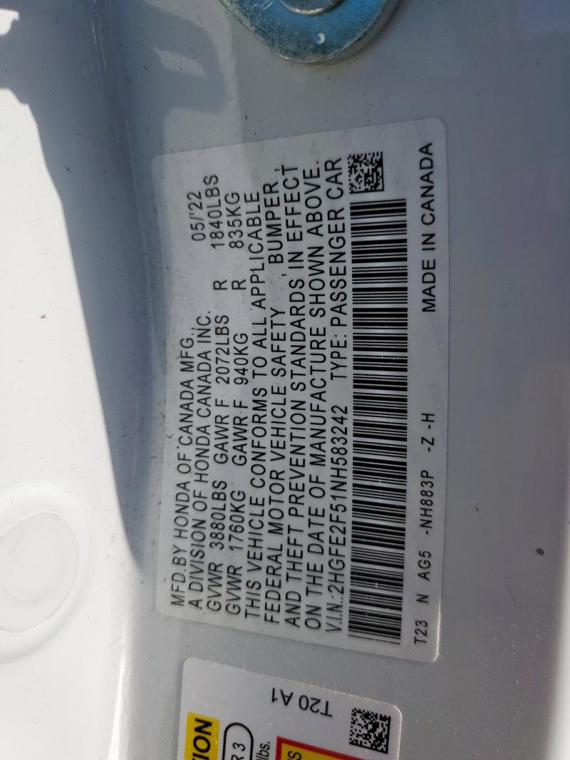 2022 HONDA CIVIC SPOR - 2HGFE2F51NH583242
