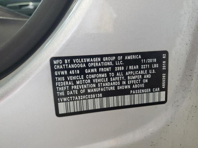 2017 VOLKSWAGEN PASSAT SEL - 1VWCT7A32HC039136