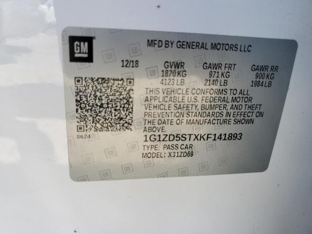 2019 CHEVROLET MALIBU LT 1G1ZD5STXKF141893