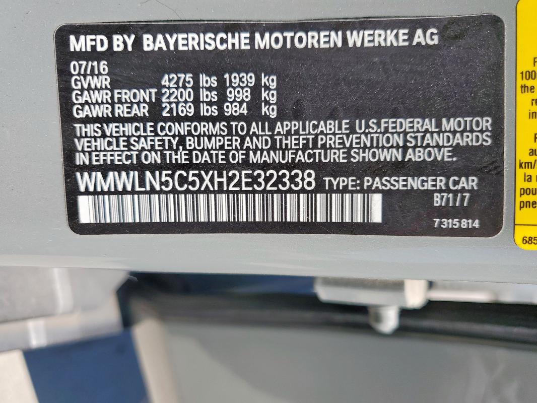 2017 MINI COOPER CLU WMWLN5C5XH2E32338