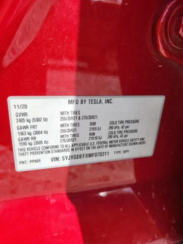 2021 TESLA MODEL Y 5YJYGDEFXMF070311