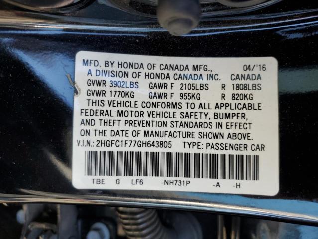 2016 HONDA CIVIC EXL 2HGFC1F77GH643805