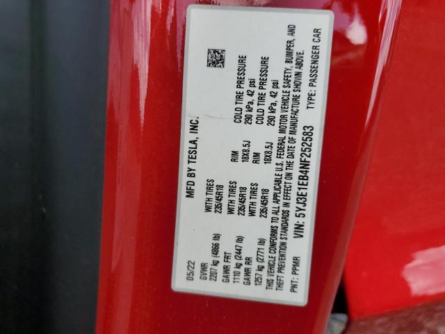 2022 TESLA MODEL 3 5YJ3E1EB4NF252583