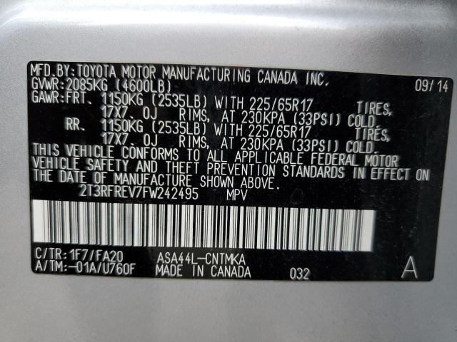 2015 TOYOTA RAV4 XLE 2T3RFREV7FW242495
