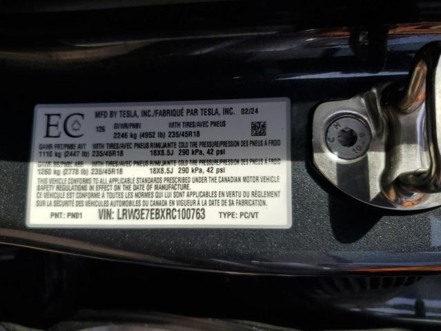 2024 TESLA MODEL 3 LRW3E7EBXRC100763